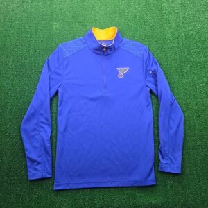 St Louis Blues Sweatshirt Mens Small Blue Pullover Quarter Zip NHL Hockey Sports